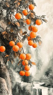 水墨春节年橘电视墙