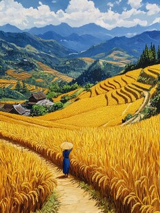 水稻梯田插画
