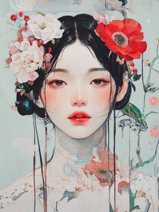 工笔美女插画