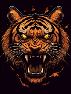 原色虎头潮流插画