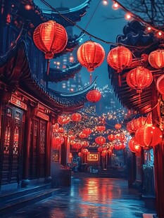 古建红灯笼夜景