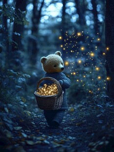 落满树叶的小熊玩偶