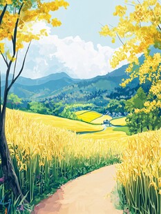 稻田风景插画