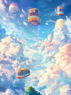 热气球插画场景