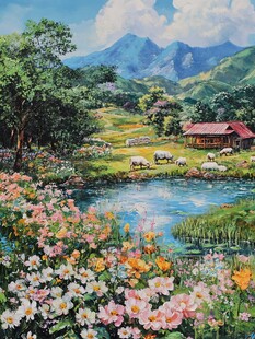 唯美田园风光油画