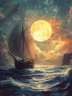 海洋大海月光帆船