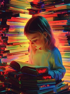 小女孩读书配图