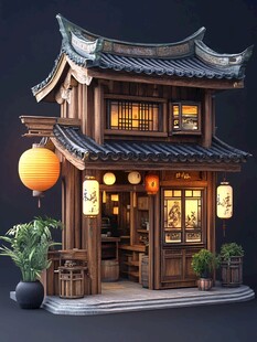 中式店铺夜景