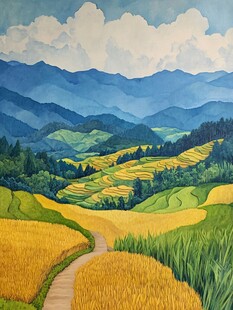 梯田水粉画