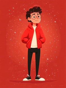 红色男孩插画