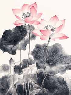 工笔画荷花书画