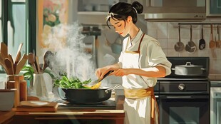 轻奢烹饪插画