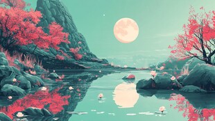 桃花源记古风山水插画