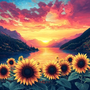 手绘花海向日葵