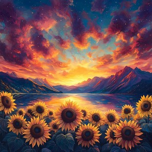 手绘花海向日葵