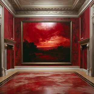 红色背景质感酒店壁画