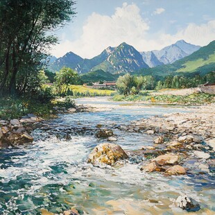 溪水油画