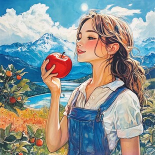 手绘苹果少女