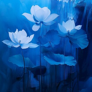 蓝色荷花壁画