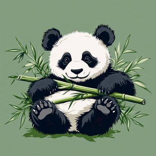 熊猫竹笋插画