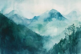 水彩山景