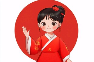 卡通红色汉服女孩