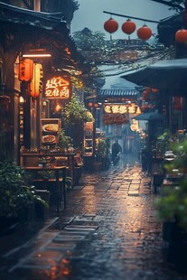 雨中古街