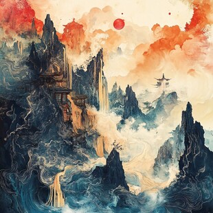 天界晓钟风景插画
