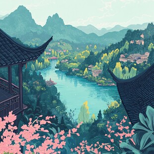 江南香山风景区插画