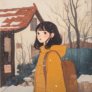 大雪女孩插画