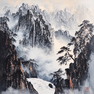 迎客松巨幅水墨画