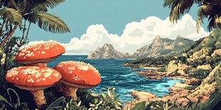 唯美海岸风景插画