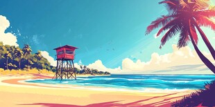 唯美海岸风景插画