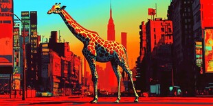 楼宇间的长颈鹿