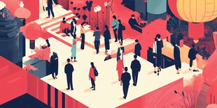 街道上熙熙攘攘的人群插画