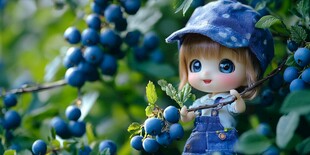 摘蓝莓农家小女孩