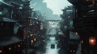 古镇玄幻夜景