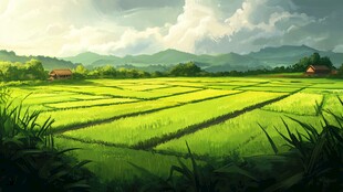 稻田风景插画