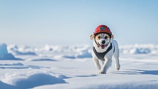 雪地里奔跑的宠物犬