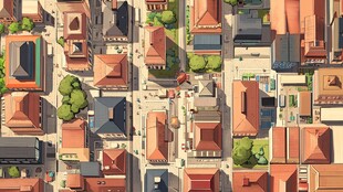 繁忙的小镇插画