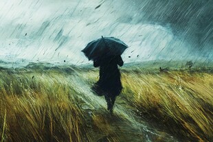 走在暴雨里的女人