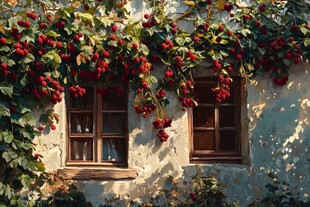 爬满植物的窗户