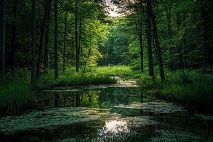 寂静森林池塘