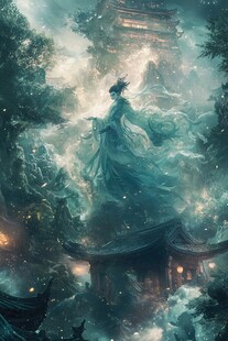 楼阁古风仙鹿仙景