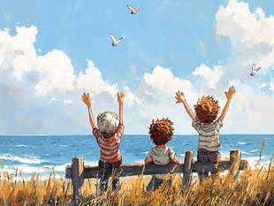 海边玩耍的小朋友