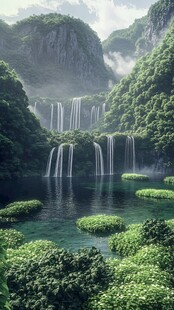 森林瀑布山水风光