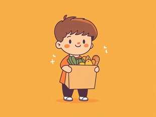 抱红薯的卡通男孩