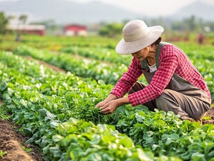 田间农民在摘菜