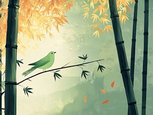 竹林飞鸟插画