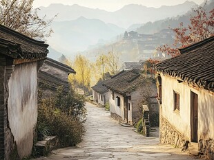 古村巷道夕阳